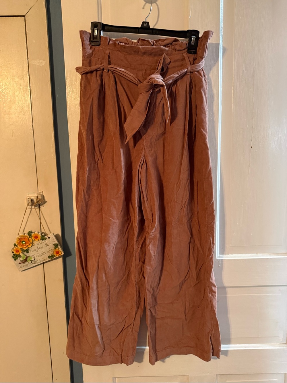High-Waist Tie-Belt Wide Leg Pants - Rose Pink